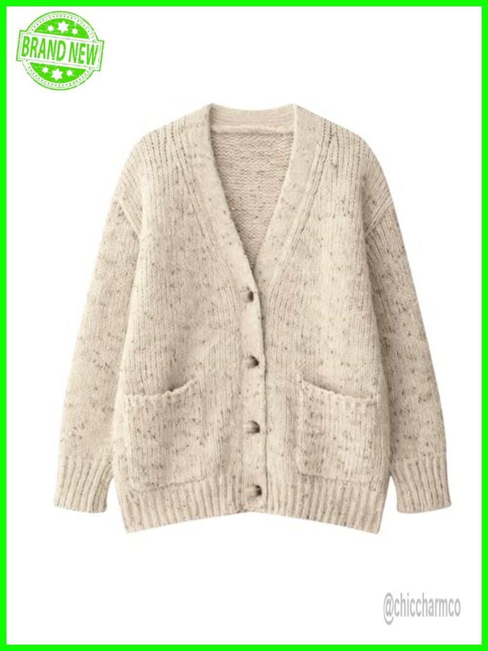 Oversized Polka Dot Knit Cardigan Open Front Button Pockets